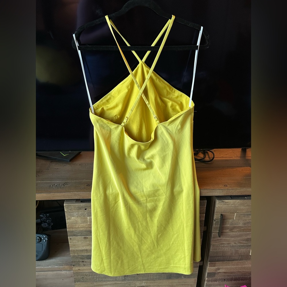 Lulus Rooftop Party Chartreuse Satin Halter Mini Dress - Picture 4 of 5